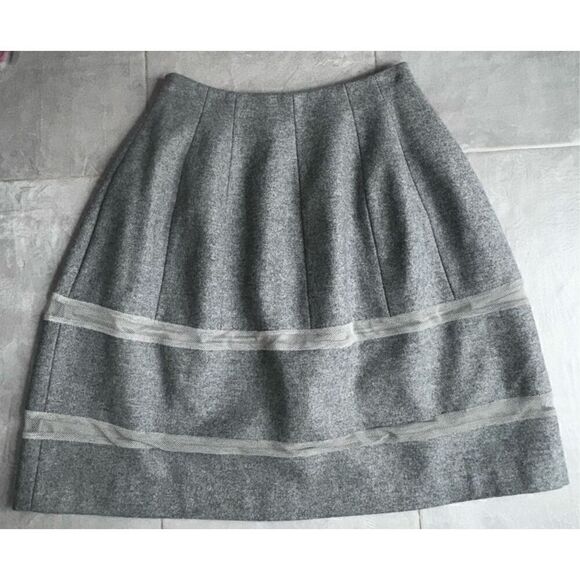 MADEWELL Heather Gray Structured Wool TURNOUT SKIRT Mesh Inset Full Flare Size 0 - Picture 4 of 10
